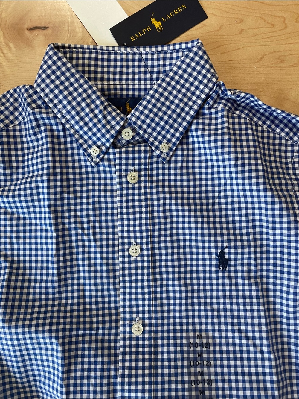 Polo Ralph Lauren Boys Blue Gingham Button Down Shirt NWT Size M 10-12